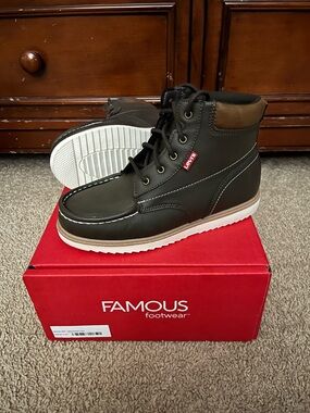 Levi's Boys Dark Brown and White Moc Toe High-Top Boots